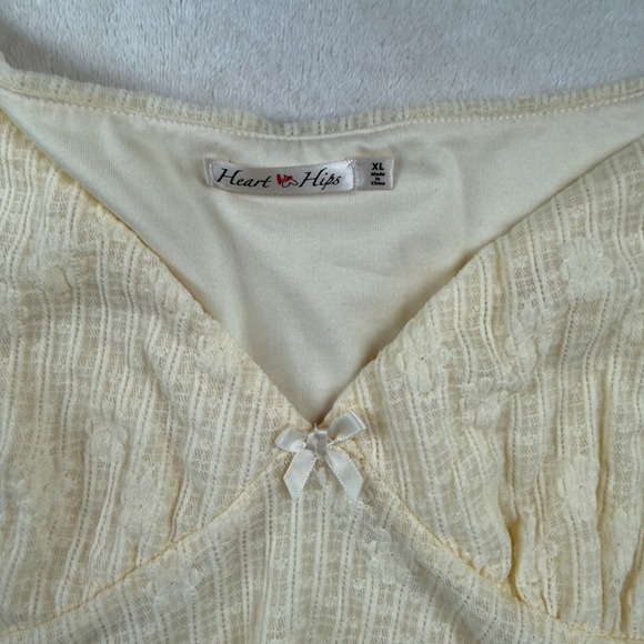 Heart N Hips Puff Sleeve Top Cottagecore Coquette Lace Size XL Butter Yellow - Picture 4 of 9